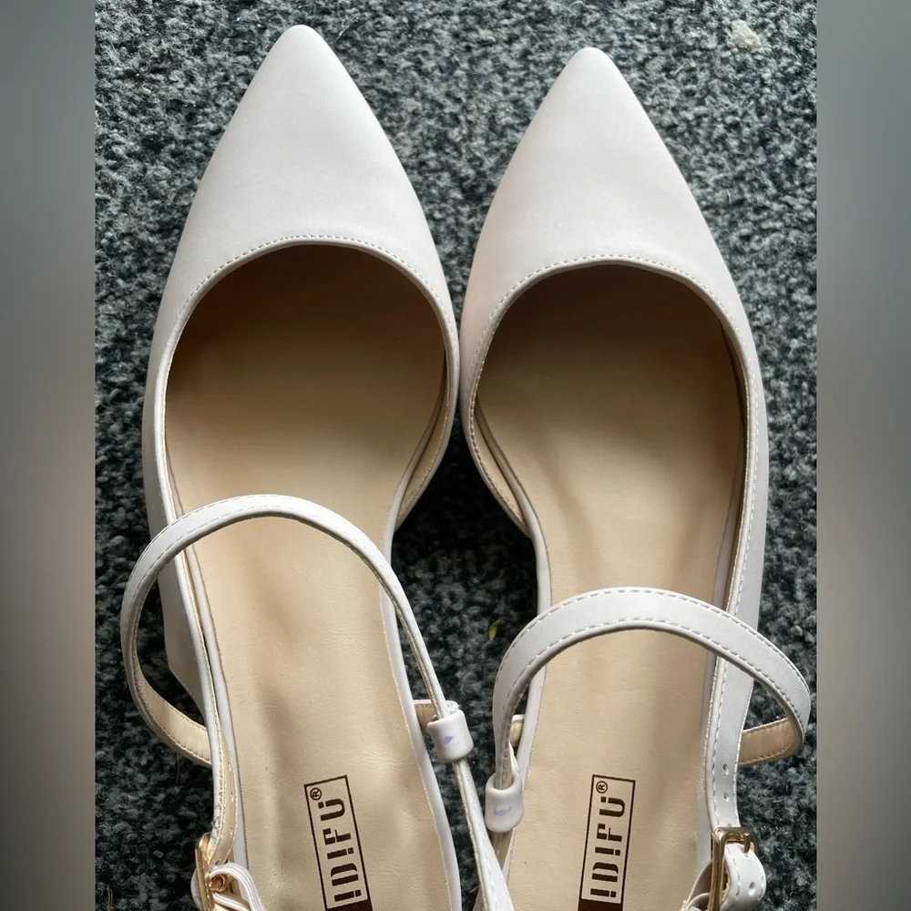 Pointed Toe Cream Slingback Flat - Picture 9 of 11